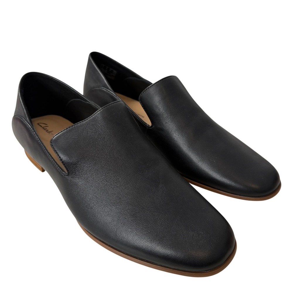 Clarks Black Leather Slip-On Loafers - Picture 7 of 8